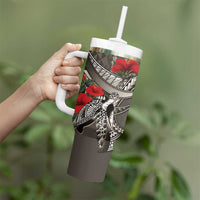 Hawaiian Honu Personalized Tumbler With Handle Mocha Mousse Hibiscus Tribal Hook Pattern
