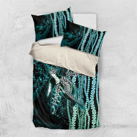 Hawaiian Honu Personalized Bedding Set Dark Cyan Maile Pikake Flower Lei Inspired