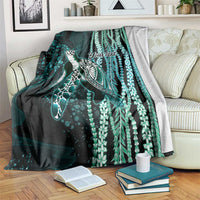Hawaiian Honu Personalized Blanket Dark Cyan Maile Pikake Flower Lei Inspired