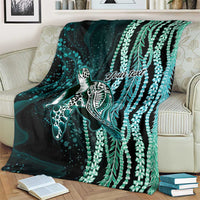 Hawaiian Honu Personalized Blanket Dark Cyan Maile Pikake Flower Lei Inspired