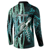 Hawaiian Honu Personalized Button Sweatshirt Dark Cyan Maile Pikake Flower Lei Inspired