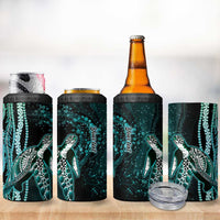 Hawaiian Honu Personalized 4 in 1 Can Cooler Tumbler Dark Cyan Maile Pikake Flower Lei Inspired