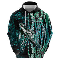 Hawaiian Honu Personalized Hoodie Dark Cyan Maile Pikake Flower Lei Inspired
