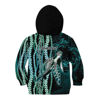Hawaiian Honu Personalized Kid Hoodie Dark Cyan Maile Pikake Flower Lei Inspired