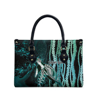 Hawaiian Honu Personalized Leather Bag Dark Cyan Maile Pikake Flower Lei Inspired