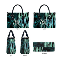 Hawaiian Honu Personalized Leather Bag Dark Cyan Maile Pikake Flower Lei Inspired