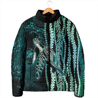 Hawaiian Honu Personalized Padded Jacket Dark Cyan Maile Pikake Flower Lei Inspired