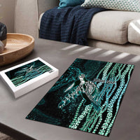 Hawaiian Honu Personalized Puzzle Dark Cyan Maile Pikake Flower Lei Inspired