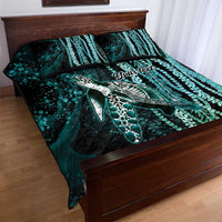 Hawaiian Honu Personalized Quilt Bed Set Dark Cyan Maile Pikake Flower Lei Inspired