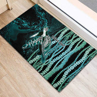 Hawaiian Honu Personalized Rubber Doormat Dark Cyan Maile Pikake Flower Lei Inspired