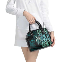 Hawaiian Honu Personalized Shoulder Handbag Dark Cyan Maile Pikake Flower Lei Inspired