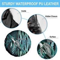 Hawaiian Honu Personalized Spare Tire Cover Dark Cyan Maile Pikake Flower Lei Inspired