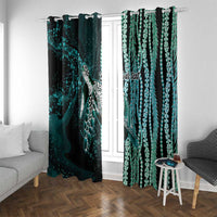 Hawaiian Honu Personalized Window Curtain Dark Cyan Maile Pikake Flower Lei Inspired