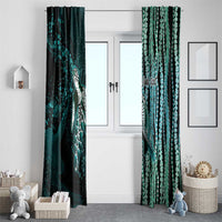 Hawaiian Honu Personalized Window Curtain Dark Cyan Maile Pikake Flower Lei Inspired