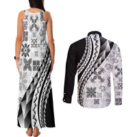 Black Hawaiian Quilt Pattern Couples Matching Tank Maxi Dress and Long Sleeve Button Shirt Mixed Polynesian Tribal Arty LT9 - Polynesian Pride
