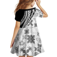 Black Hawaiian Quilt Pattern Kid Short Sleeve Dress Mixed Polynesian Tribal Arty