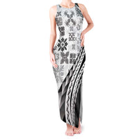 Black Hawaiian Quilt Pattern Tank Maxi Dress Mixed Polynesian Tribal Arty
