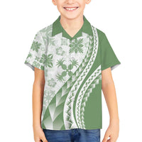 Green Hawaiian Quilt Pattern Family Matching Off Shoulder Maxi Dress and Hawaiian Shirt Mixed Polynesian Tribal Arty LT9 Son's Shirt Green - Polynesian Pride