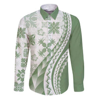 Green Hawaiian Quilt Pattern Family Matching Short Sleeve Bodycon Dress and Hawaiian Shirt Mixed Polynesian Tribal Arty LT9 Dad's Shirt - Long Sleeve Green - Polynesian Pride