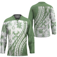 Green Hawaiian Quilt Pattern Hockey Jersey Mixed Polynesian Tribal Arty - Polynesian Pride