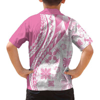 Pink Hawaiian Quilt Pattern Family Matching Off The Shoulder Long Sleeve Dress and Hawaiian Shirt Mixed Polynesian Tribal Arty LT9 - Polynesian Pride