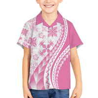 Pink Hawaiian Quilt Pattern Family Matching Off The Shoulder Long Sleeve Dress and Hawaiian Shirt Mixed Polynesian Tribal Arty LT9 Son's Shirt Pink - Polynesian Pride
