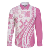 Pink Hawaiian Quilt Pattern Family Matching Off Shoulder Short Dress and Hawaiian Shirt Mixed Polynesian Tribal Arty