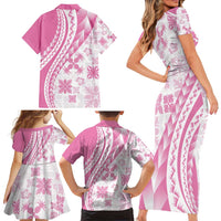 Pink Hawaiian Quilt Pattern Family Matching Short Sleeve Bodycon Dress and Hawaiian Shirt Mixed Polynesian Tribal Arty LT9 - Polynesian Pride