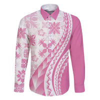 Pink Hawaiian Quilt Pattern Family Matching Short Sleeve Bodycon Dress and Hawaiian Shirt Mixed Polynesian Tribal Arty LT9 Dad's Shirt - Long Sleeve Pink - Polynesian Pride