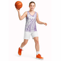 Purple Hawaiian Quilt Pattern Basketball Jersey Mixed Polynesian Tribal Arty - Polynesian Pride