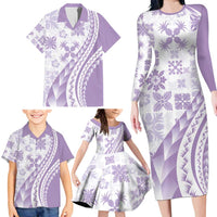 Purple Hawaiian Quilt Pattern Family Matching Long Sleeve Bodycon Dress and Hawaiian Shirt Mixed Polynesian Tribal Arty LT9 - Polynesian Pride