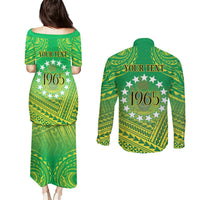 Cook Islands Constitution Day Couples Matching Puletasi and Long Sleeve Button Shirt Kuki Airani Since 1965 LT9 - Polynesian Pride