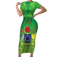 Cook Islands Constitution Day Family Matching Short Sleeve Bodycon Dress and Hawaiian Shirt Kuki Airani Since 1965 LT9 Mom's Dress Green - Polynesian Pride