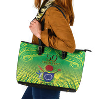 Cook Islands Constitution Day Leather Tote Bag Kuki Airani Since 1965