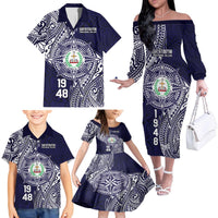Personalised Tonga Sia'atoutai Theological College Family Matching Off The Shoulder Long Sleeve Dress and Hawaiian Shirt Since 1948 Special Kupesi Pattern LT9 - Polynesian Pride