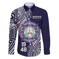 Personalised Tonga Sia'atoutai Theological College Family Matching Off The Shoulder Long Sleeve Dress and Hawaiian Shirt Since 1948 Special Kupesi Pattern LT9 Dad's Shirt - Long Sleeve Navy - Polynesian Pride