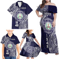Personalised Tonga Sia'atoutai Theological College Family Matching Off Shoulder Maxi Dress and Hawaiian Shirt Since 1948 Special Kupesi Pattern LT9 - Polynesian Pride