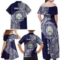 Personalised Tonga Sia'atoutai Theological College Family Matching Off Shoulder Maxi Dress and Hawaiian Shirt Since 1948 Special Kupesi Pattern LT9 - Polynesian Pride