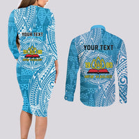 Personalised Tonga Lavengamalie College Couples Matching Long Sleeve Bodycon Dress and Long Sleeve Button Shirt Since 1980 Special Kupesi Pattern
