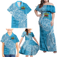 Personalised Tonga Lavengamalie College Family Matching Off Shoulder Maxi Dress and Hawaiian Shirt Since 1980 Special Kupesi Pattern LT9 - Polynesian Pride