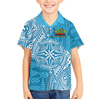 Personalised Tonga Lavengamalie College Family Matching Off Shoulder Maxi Dress and Hawaiian Shirt Since 1980 Special Kupesi Pattern LT9 Son's Shirt Blue - Polynesian Pride
