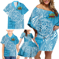 Personalised Tonga Lavengamalie College Family Matching Off Shoulder Short Dress and Hawaiian Shirt Since 1980 Special Kupesi Pattern LT9 - Polynesian Pride