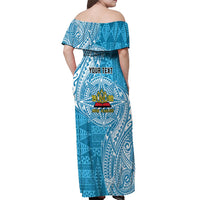 Personalised Tonga Lavengamalie College Off Shoulder Maxi Dress Since 1980 Special Kupesi Pattern LT9 - Polynesian Pride