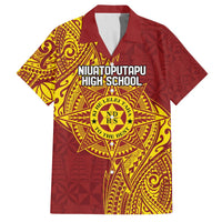 Personalised Tonga Niuatoputapu High School Family Matching Off The Shoulder Long Sleeve Dress and Hawaiian Shirt Special Kupesi Pattern LT9 Dad's Shirt - Short Sleeve Gold - Polynesian Pride