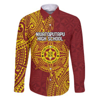 Personalised Tonga Niuatoputapu High School Family Matching Off The Shoulder Long Sleeve Dress and Hawaiian Shirt Special Kupesi Pattern LT9 Dad's Shirt - Long Sleeve Gold - Polynesian Pride