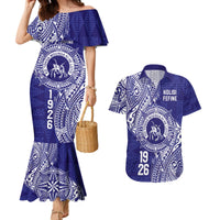 Personalised Tonga Queen Salote College Couples Matching Mermaid Dress and Hawaiian Shirt Kolisi Fefine 1926 Special Kupesi Pattern LT9 Blue - Polynesian Pride