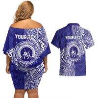 Personalised Tonga Queen Salote College Couples Matching Off Shoulder Short Dress and Hawaiian Shirt Kolisi Fefine 1926 Special Kupesi Pattern LT9 - Polynesian Pride