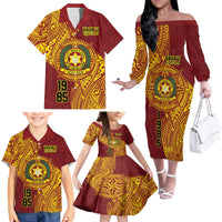 Personalised Tonga Vava'u High School Family Matching Off The Shoulder Long Sleeve Dress and Hawaiian Shirt Since 1985 Special Kupesi Pattern LT9 - Polynesian Pride