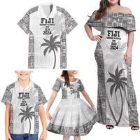 Custom Fiji Rugby Family Matching Off Shoulder Maxi Dress and Hawaiian Shirt History Champions World Cup 7s - White LT9 - Polynesian Pride