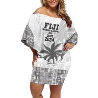 Custom Fiji Rugby Family Matching Off Shoulder Short Dress and Hawaiian Shirt History Champions World Cup 7s - White LT9 Mom's Dress White - Polynesian Pride